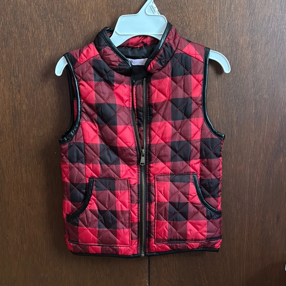 Pinc Buffalo Plaid Quilted Vest Red and Black